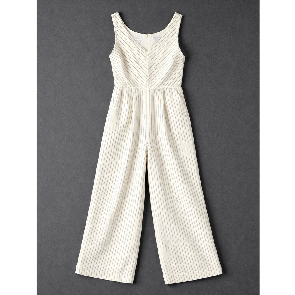 Rachel Zoe Linen Cotton Blend Black Striped Wide Leg Jumpsuit Women’s Size 4 - Picture 2 of 7